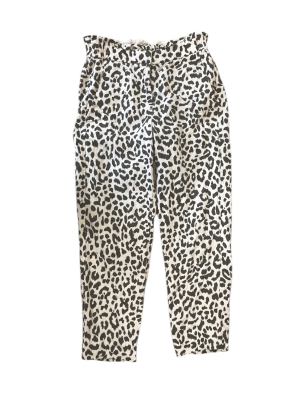 J. Crew Leopard Print Ruffle Waist Cropped Linen Pants